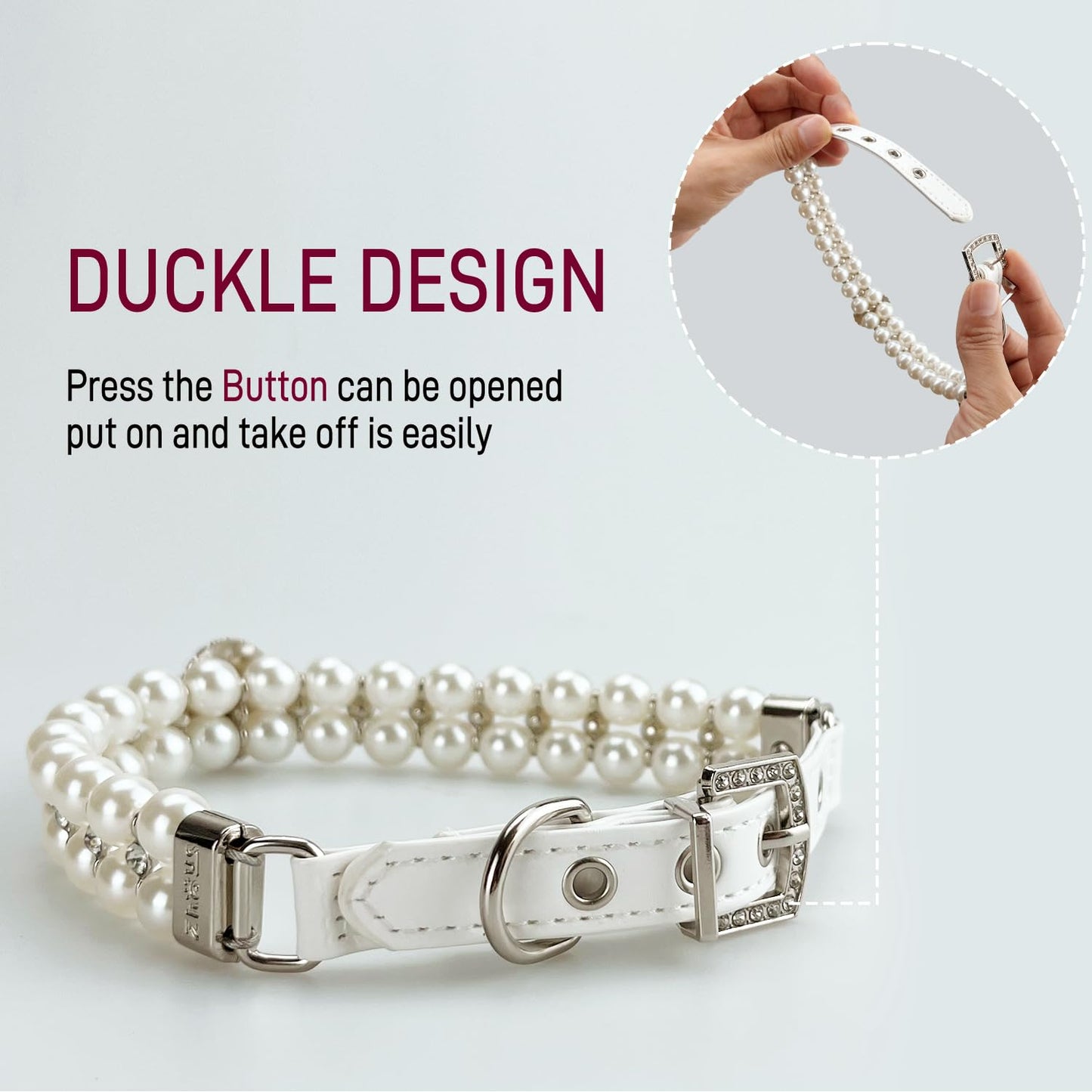 KUDES Small Dog Cat Big Pearl Collars with Crystal Rhinestone Diamond Décor, Adjustable Cute Fashion Pet PU Leather Collars Necklace for Wedding Birthday Party (S(9''-11.5''))