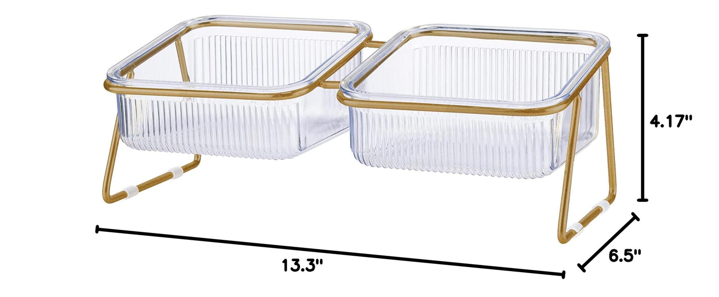 Elevated Cat Bowls, 5.5 inches Food & Water Bowls 15° Tilted Raised Food Feeding Dishes with Iron Stand for Cats and Puppy, with 2 Large Bowl and 4 Anti Slip Feet, Dishwasher Safe