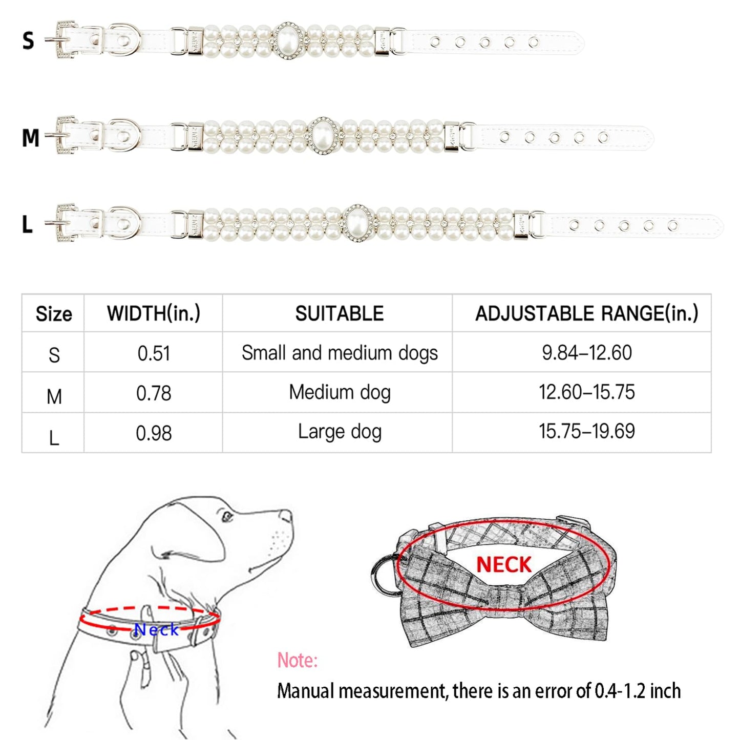 KUDES Small Dog Cat Big Pearl Collars with Crystal Rhinestone Diamond Décor, Adjustable Cute Fashion Pet PU Leather Collars Necklace for Wedding Birthday Party (S(9''-11.5''))