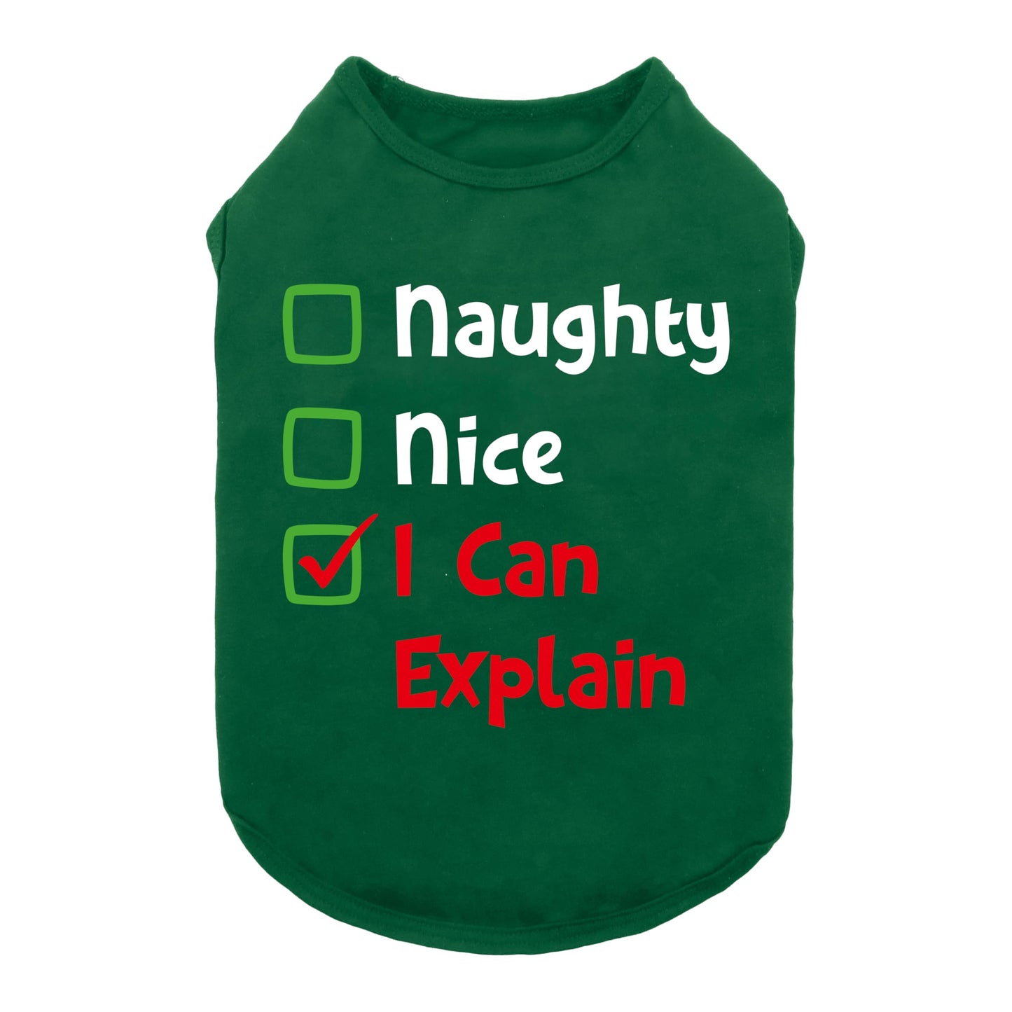 Fitwarm Naughty or Nice Christmas Dog Shirt, Dog Christmas Outfit for Small Dogs Boy Girl, Funny Doggy Tshirt, Pet Outfit, Green, Red, White, Small