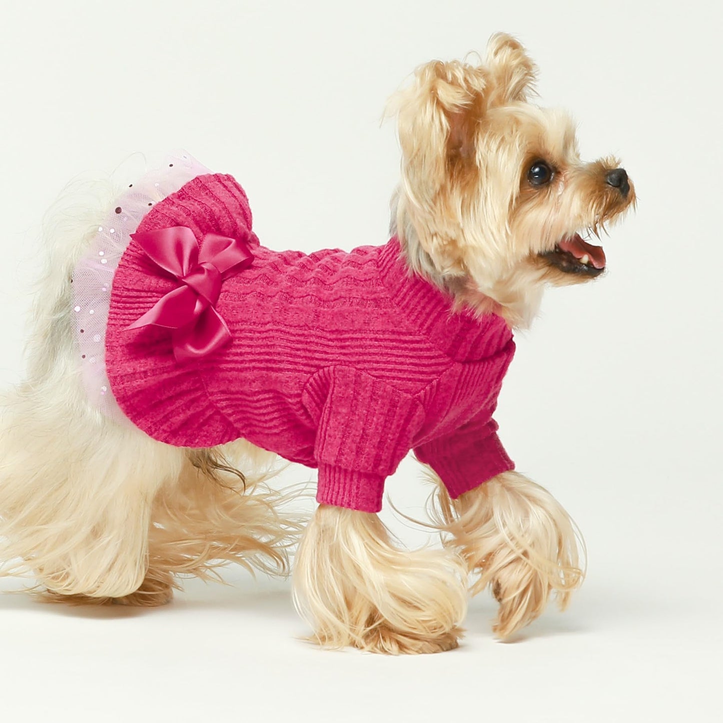 Fitwarm Dog Christmas Outfit, Knitted Dog Tulle Sweater Dress, Dog Winter Clothes for Small Dogs Girl, Cat Apparel, Red, Green, Medium