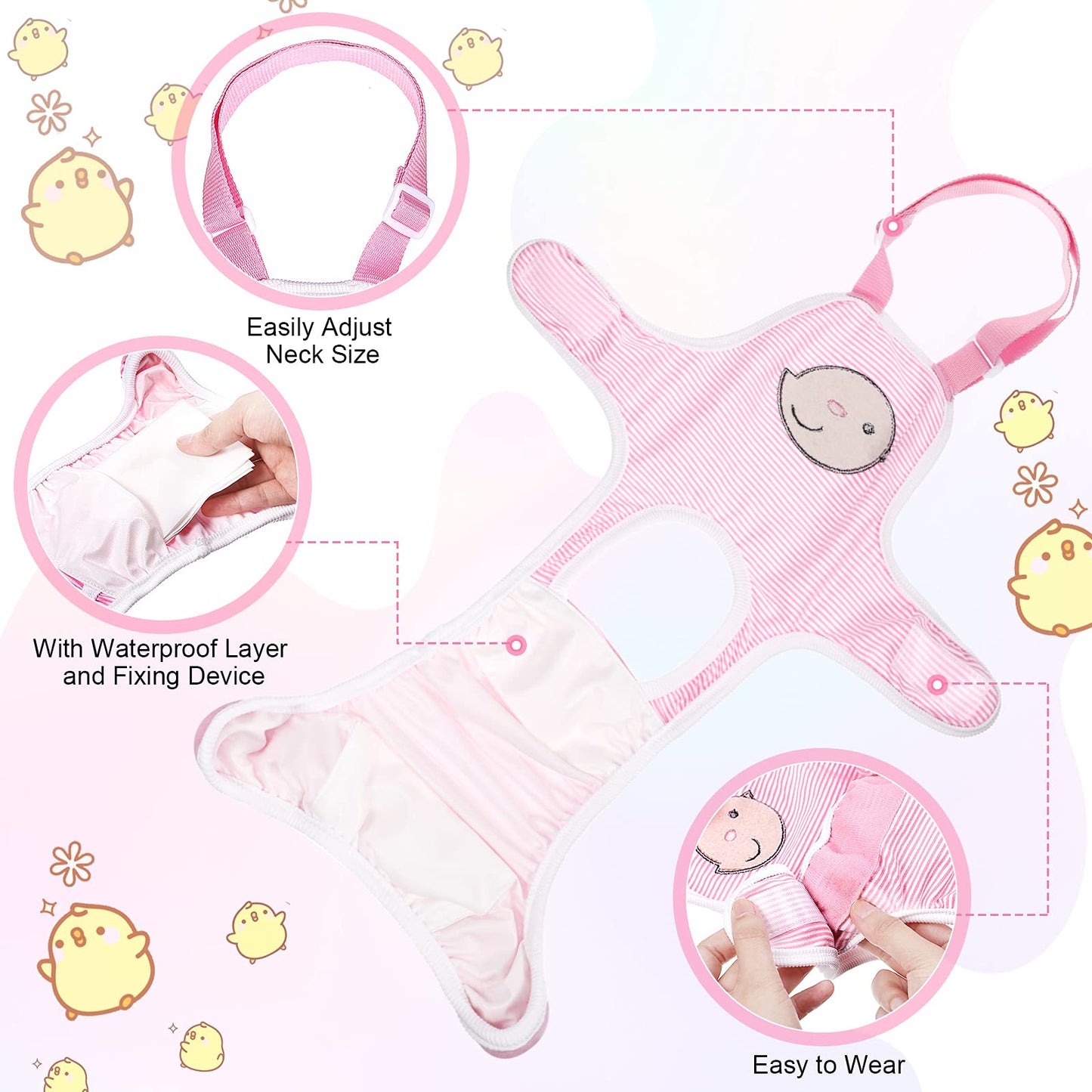 3 Pieces Dog Diaper Striped Sanitary Pantie with Adjustable Suspender Washable Reusable Puppy Sanitary Panties Cute Pet Underwear Diaper Jumpsuits for Female Dogs (Animal Pattern,M)