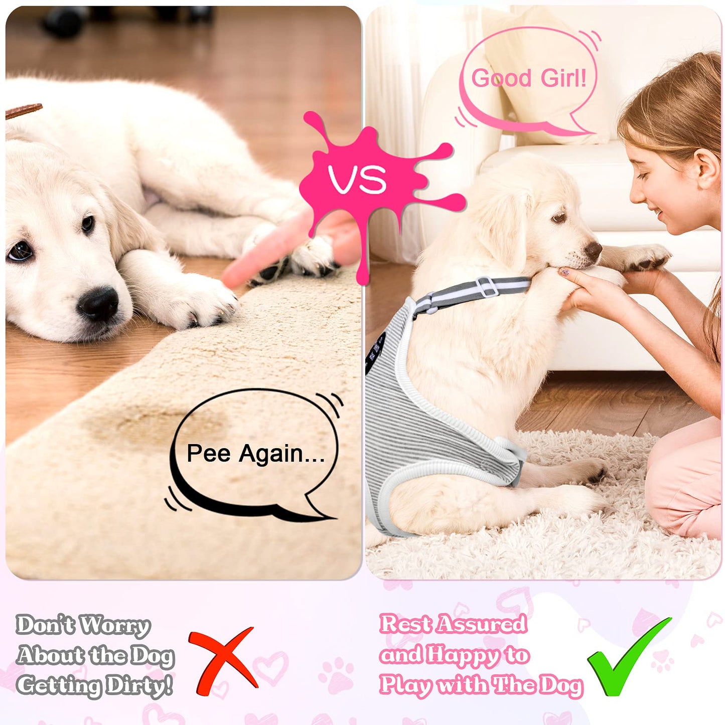 3 Pieces Dog Diaper Striped Sanitary Pantie with Adjustable Suspender Washable Reusable Puppy Sanitary Panties Cute Pet Underwear Diaper Jumpsuits for Female Dogs (Animal Pattern,M)