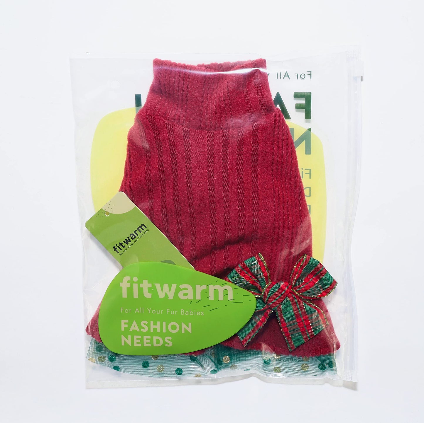 Fitwarm Dog Christmas Outfit, Knitted Dog Tulle Sweater Dress, Dog Winter Clothes for Small Dogs Girl, Cat Apparel, Red, Green, Medium