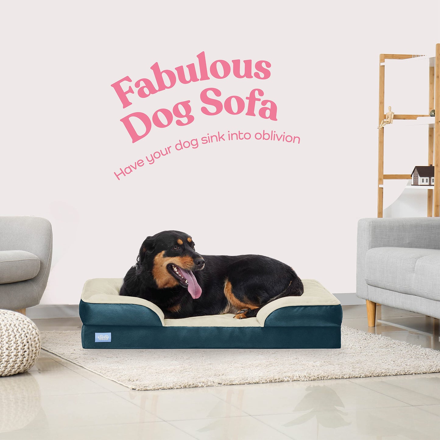 Orthopedic Sofa Dog Bed - Ultra Comfortable Dog Beds for Medium Dogs - Breathable & Waterproof Pet Bed- Egg Foam Sofa Bed with Extra Head and Neck Support - Removable Washable Cover & Nonslip Bottom.