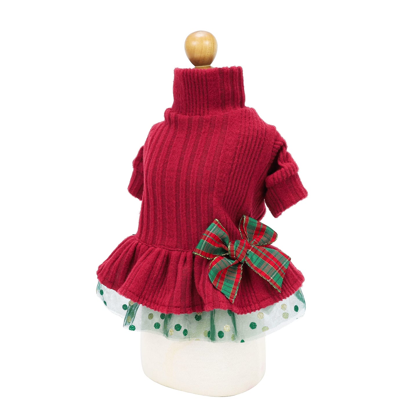 Fitwarm Dog Christmas Outfit, Knitted Dog Tulle Sweater Dress, Dog Winter Clothes for Small Dogs Girl, Cat Apparel, Red, Green, Medium