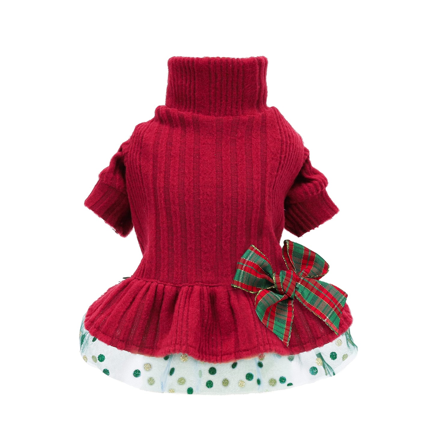 Fitwarm Dog Christmas Outfit, Knitted Dog Tulle Sweater Dress, Dog Winter Clothes for Small Dogs Girl, Cat Apparel, Red, Green, Medium