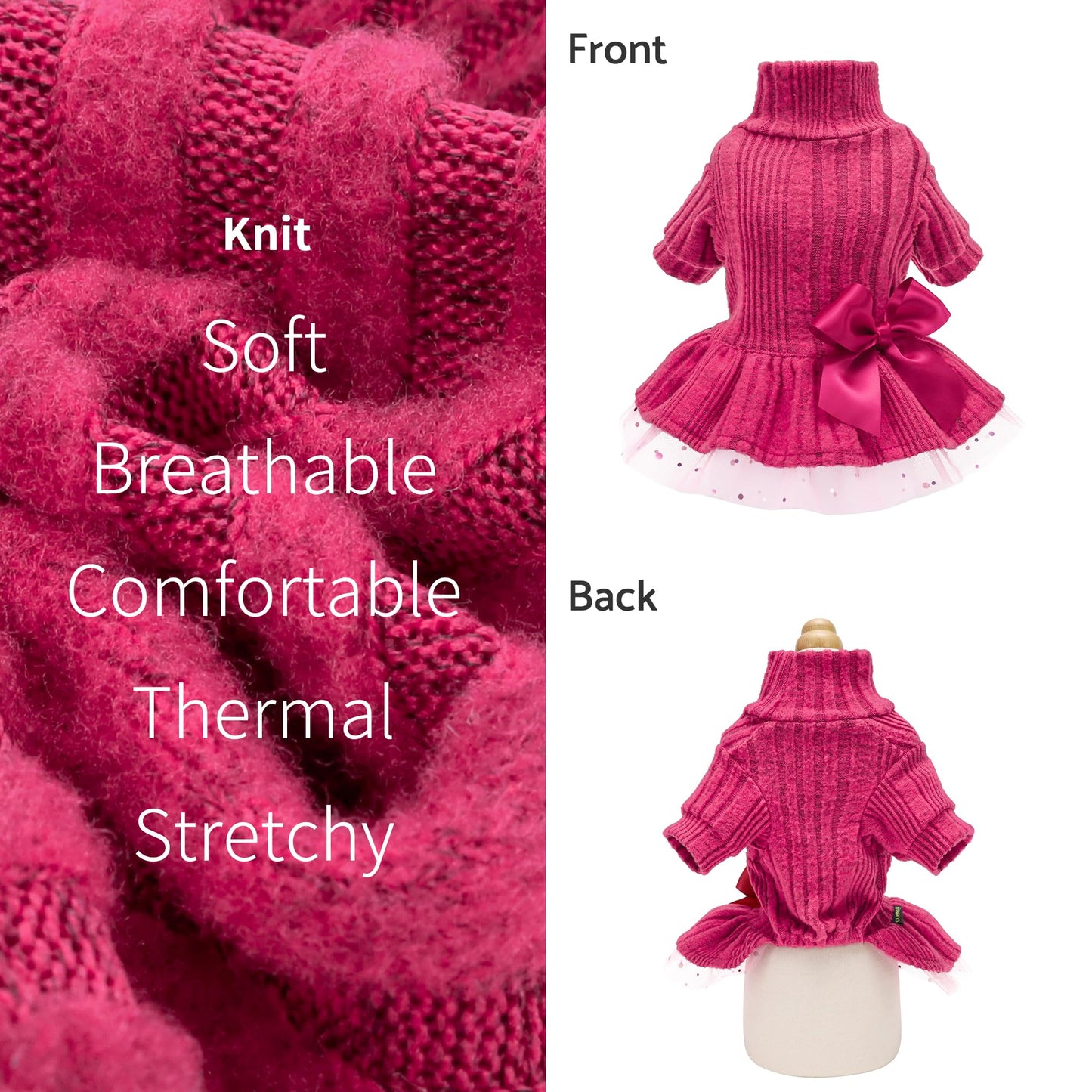 Fitwarm Dog Christmas Outfit, Knitted Dog Tulle Sweater Dress, Dog Winter Clothes for Small Dogs Girl, Cat Apparel, Red, Green, Medium