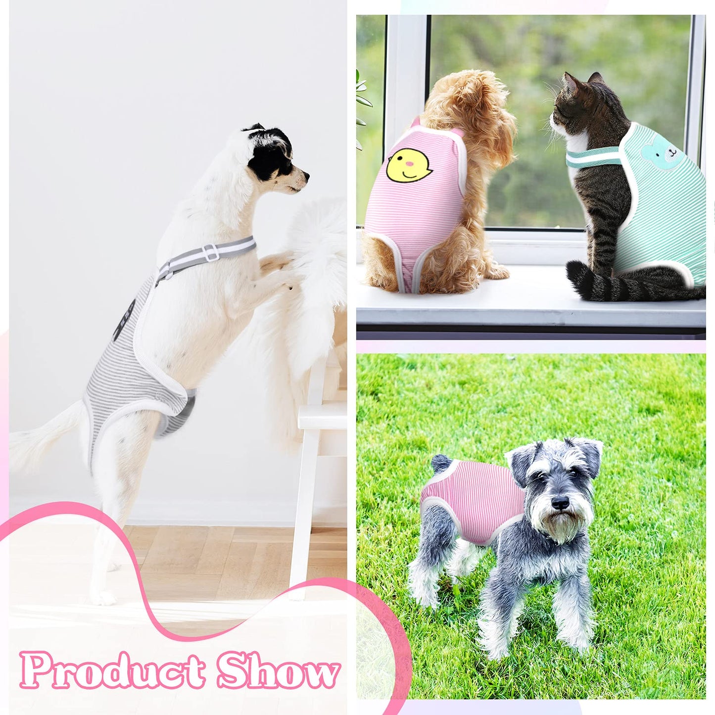3 Pieces Dog Diaper Striped Sanitary Pantie with Adjustable Suspender Washable Reusable Puppy Sanitary Panties Cute Pet Underwear Diaper Jumpsuits for Female Dogs (Animal Pattern,M)