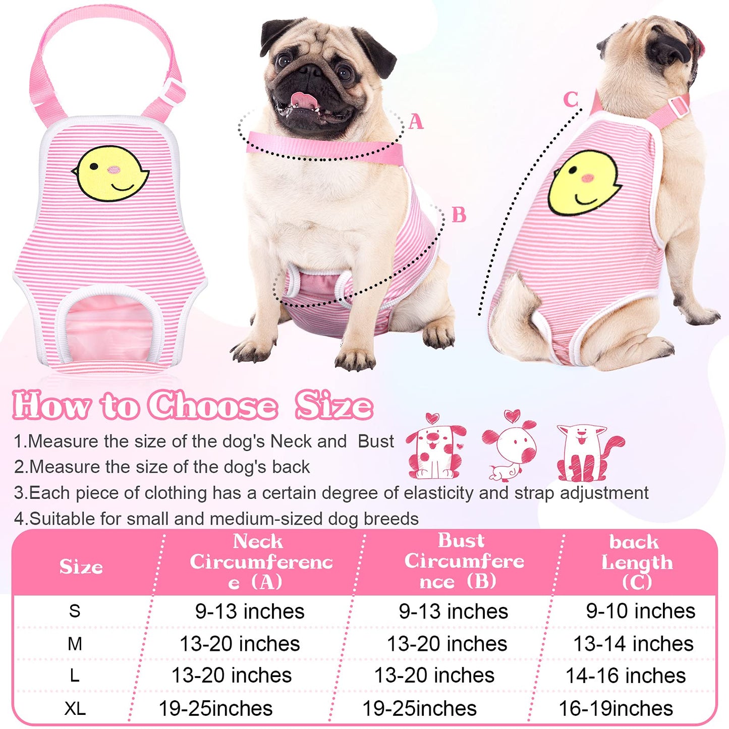 3 Pieces Dog Diaper Striped Sanitary Pantie with Adjustable Suspender Washable Reusable Puppy Sanitary Panties Cute Pet Underwear Diaper Jumpsuits for Female Dogs (Animal Pattern,M)